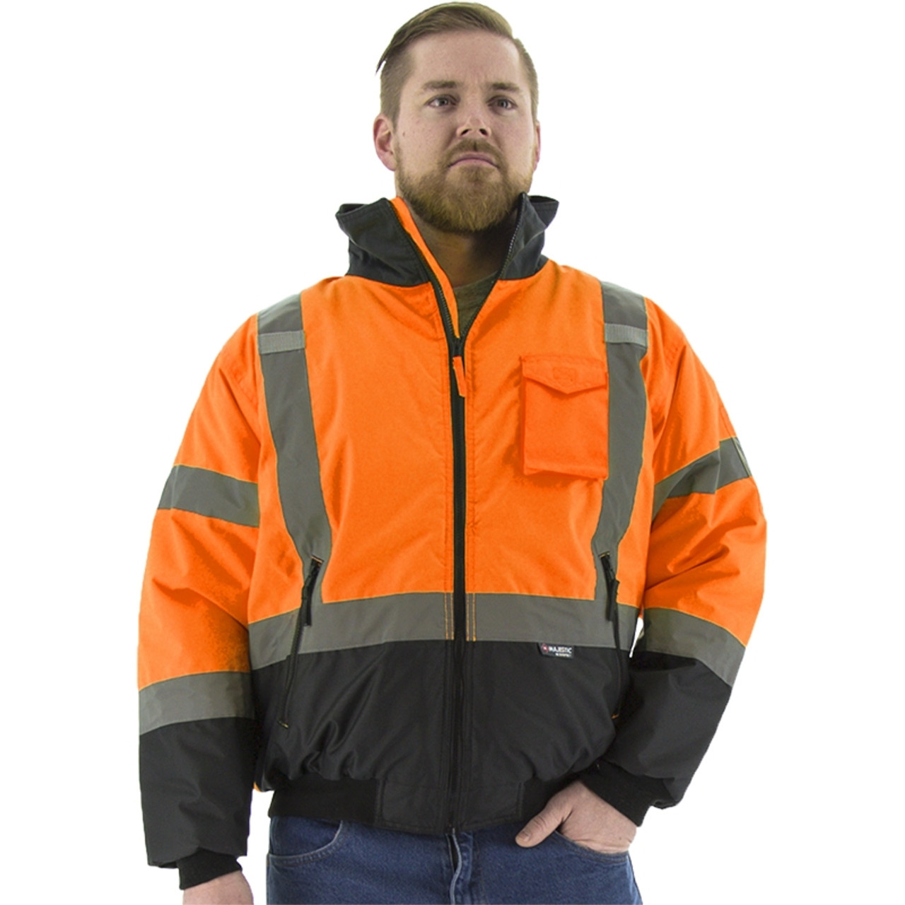 Majestic Class 3 Hi Viz Orange Black Bottom Quilted Bomber Safety Jacket  75-1314