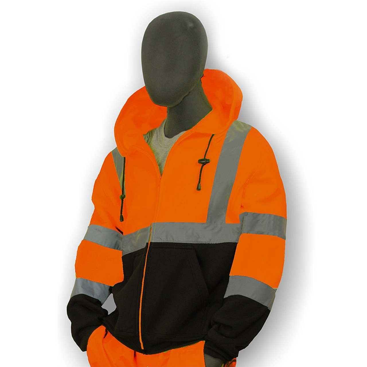 Majestic Class 3 Hi Vis Orange Black Bottom Zip Up Hooded