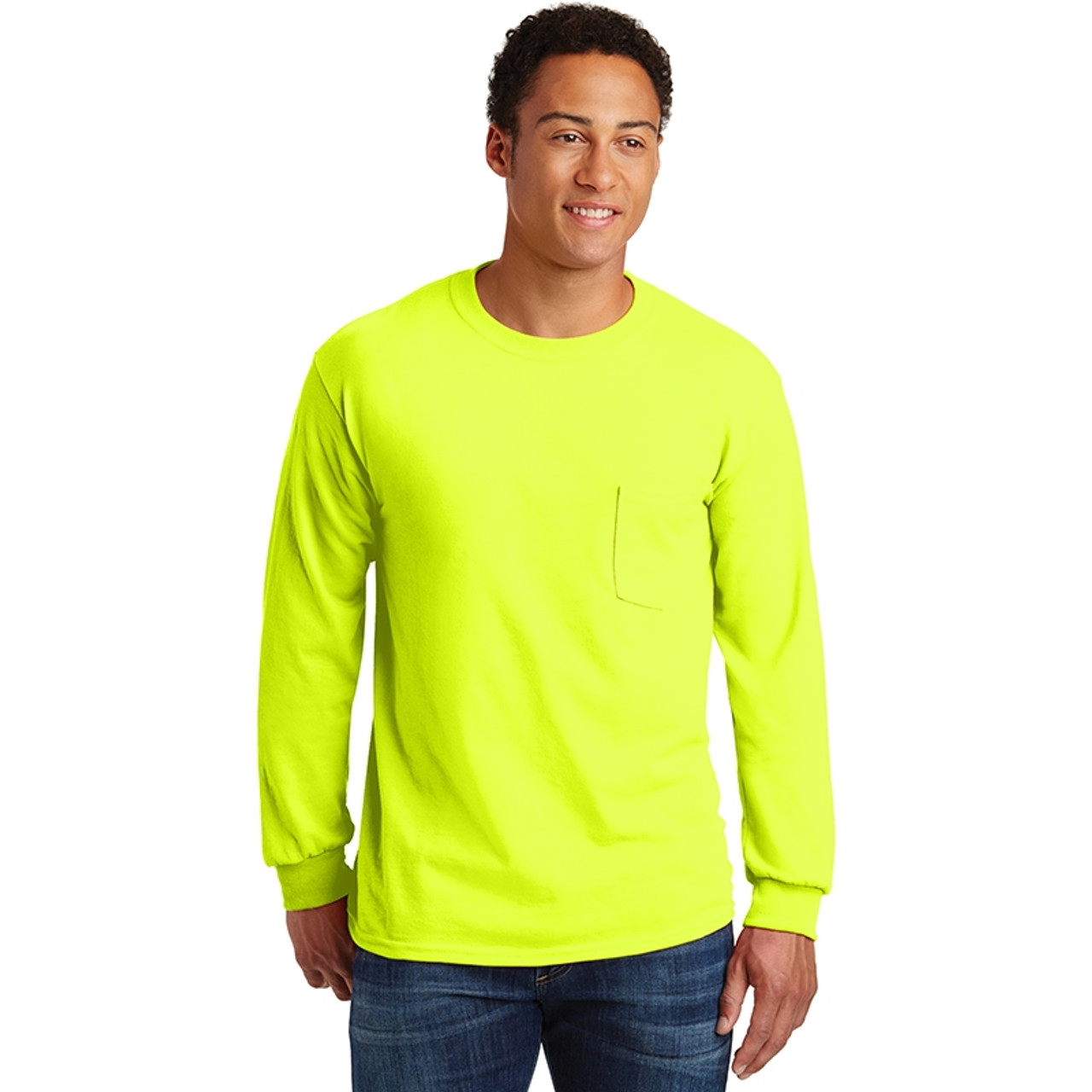 Gildan Enhanced Visibility Ultra Cotton Long Sleeve T-Shirt with Pocket 2410