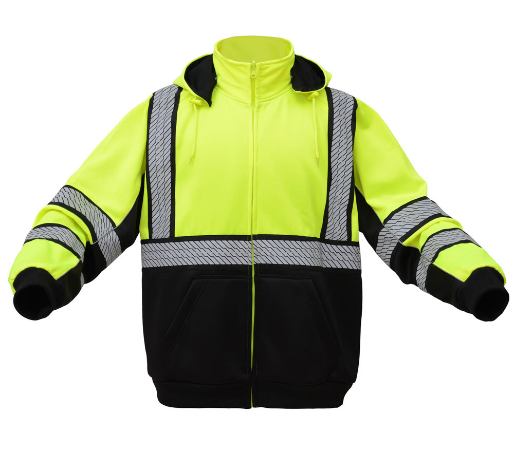 smuss0053 GSS Class 3 Hi Vis Premium ONYX Lime Zip Up Hooded Sweatshirt 7511