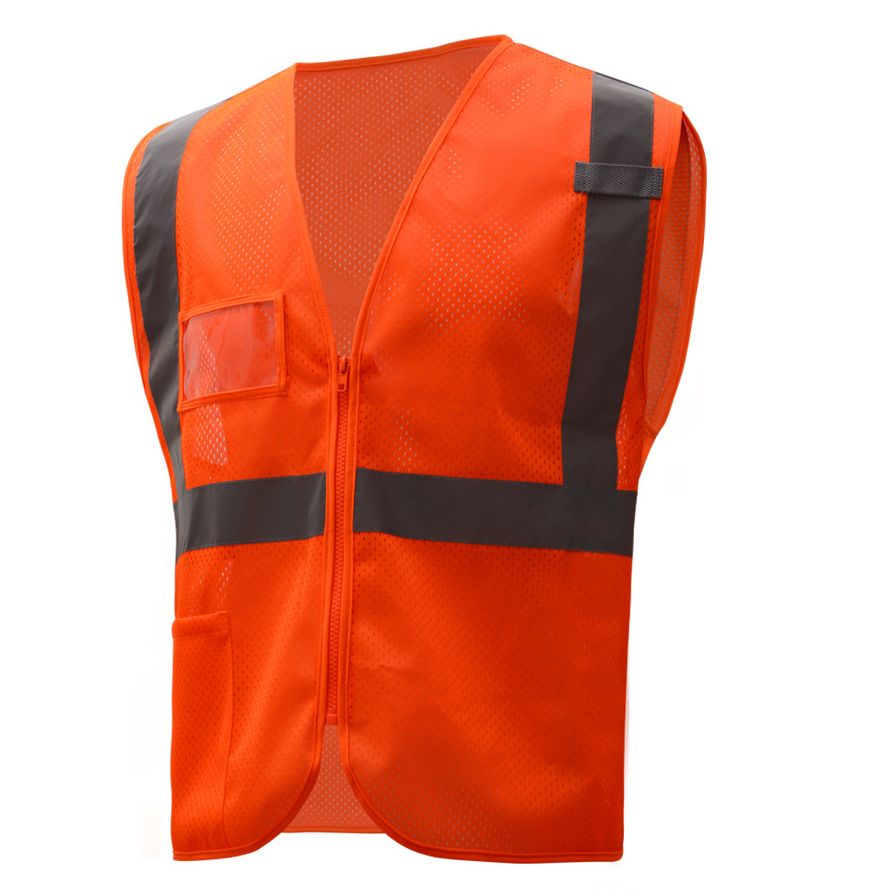 Printed Hi-Vis Mesh Safety Vest with 2” Reflective Strips and Pocket -  Orange