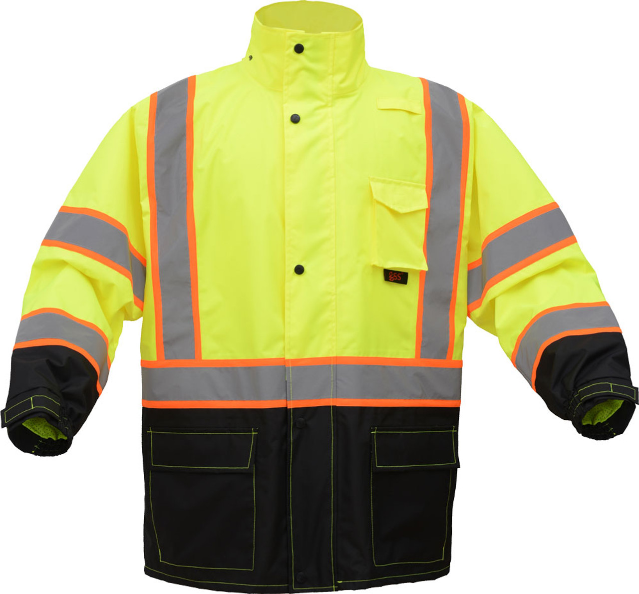 GSS Class 3 Hi Vis Lime 2 Rain Jacket with 2 Tone Trim and Black