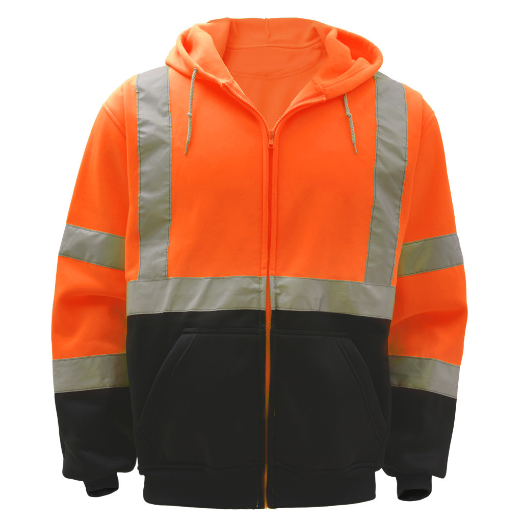 GSS Class 3 Hi Vis Orange Fleece Hooded Sweatshirt with Zipper and