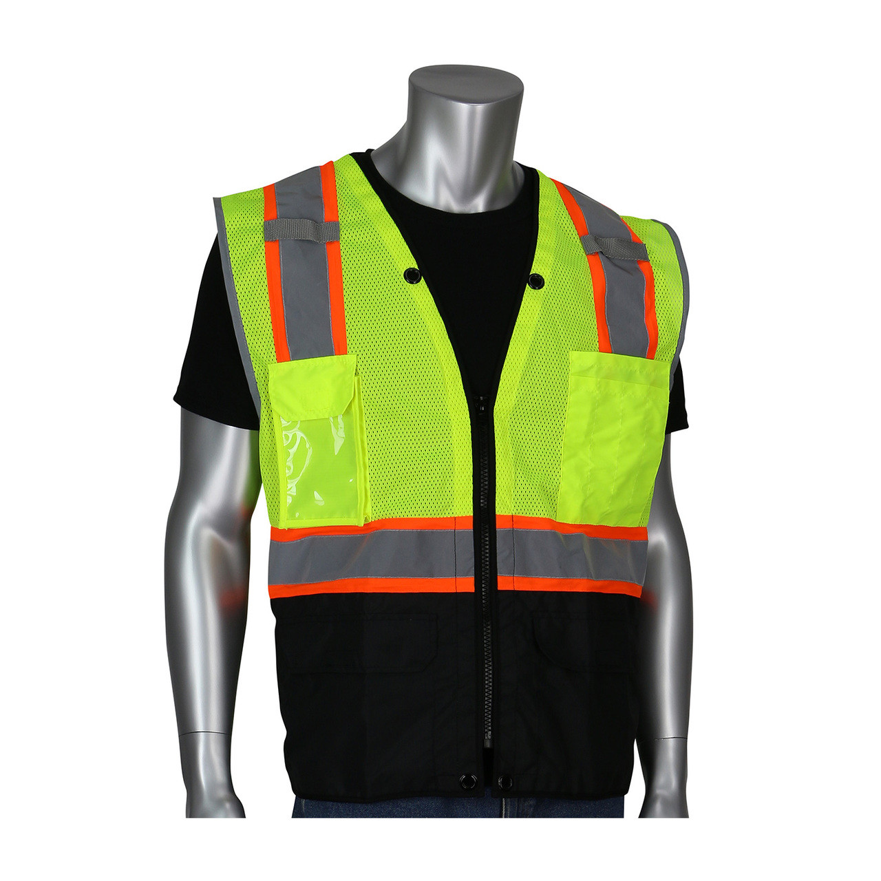 Surveyor Style Two Tone Mesh Safety Vest Class 3 with 4 Pockets ANSI/ISEA 107 