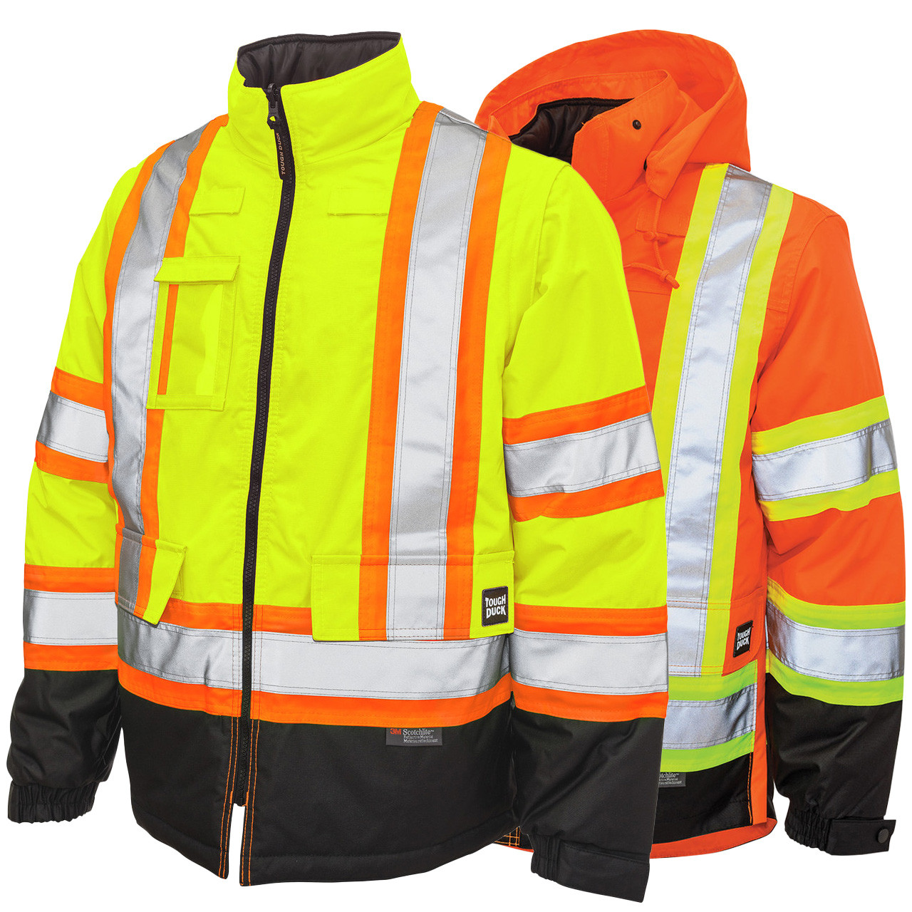 Tough Duck Class 3 Hi Vis X-Back Black Bottom Trim 5-in-1 Jacket S426