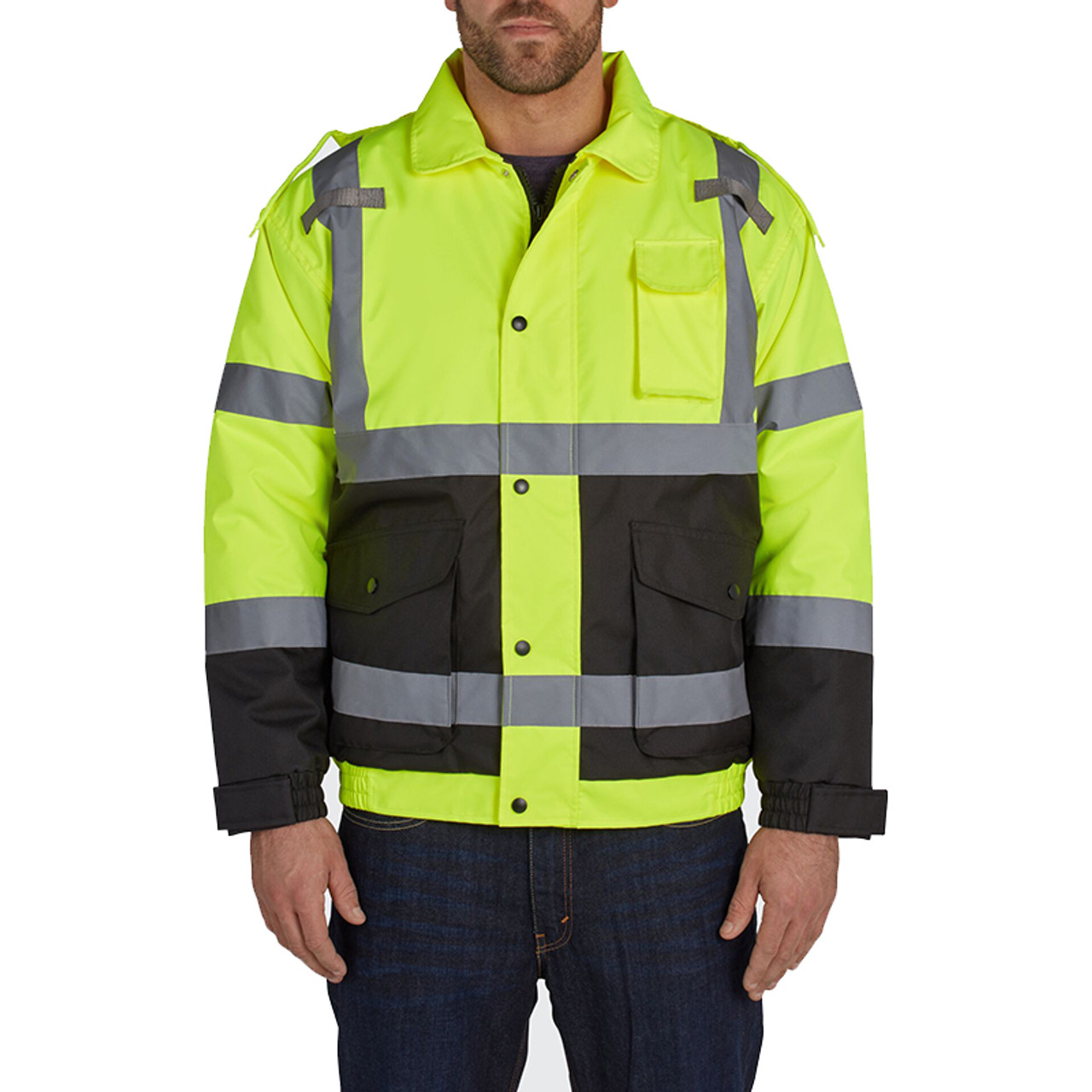 Hi-Vis-Yellow-Bomber-Jacket-With-Orange-Brace