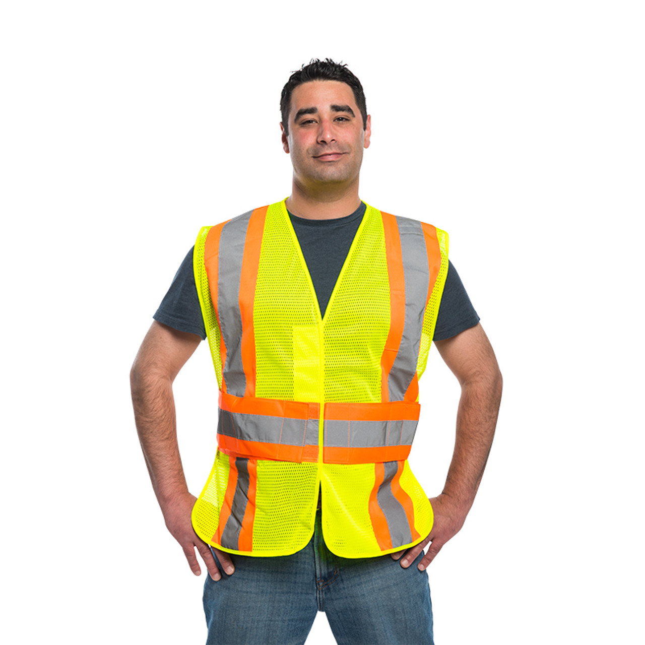 Utility Pro Class 2 Hi Vis Yellow Two Tone Adjustable Mesh Vest with Teflon  Fabric Protector UHV312