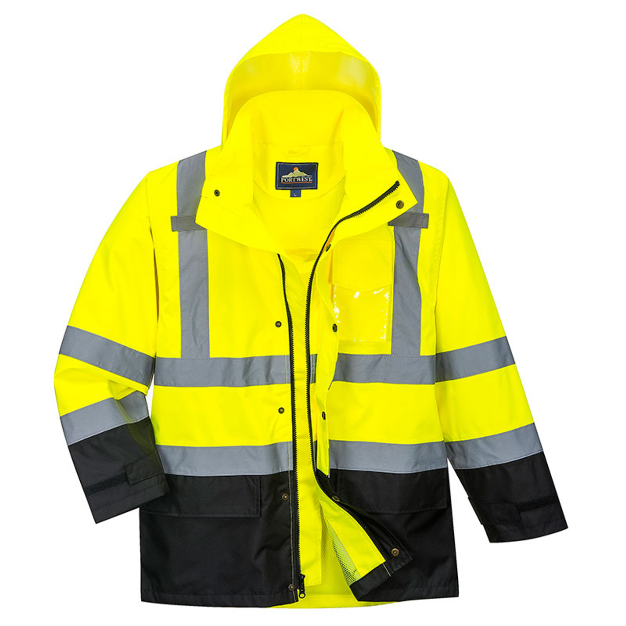 PortWest Class 3 Hi Vis Yellow Black Bottom Rain Jacket US366