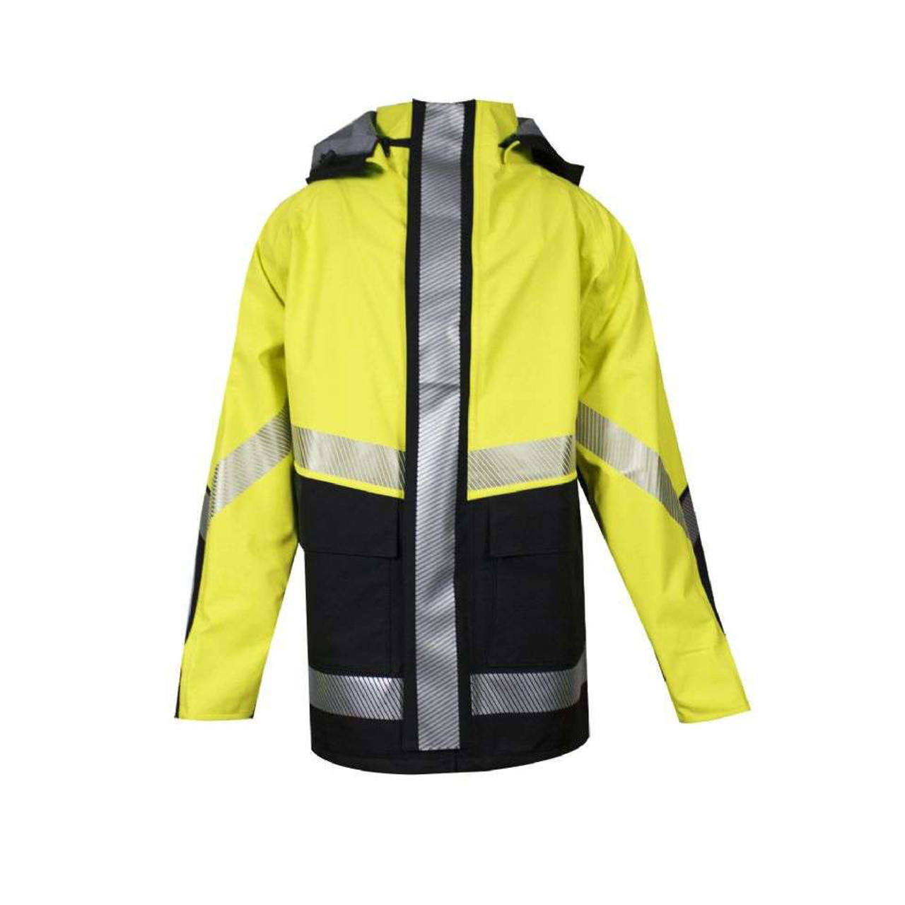 Safety Jackets for Men Waterproof With High Visibility Hoodie Hi Vis Jacket 2XL 5200-FY ANSI 107 Class 3 Compliant Brite Safety Style 5200 Safety Raingear 