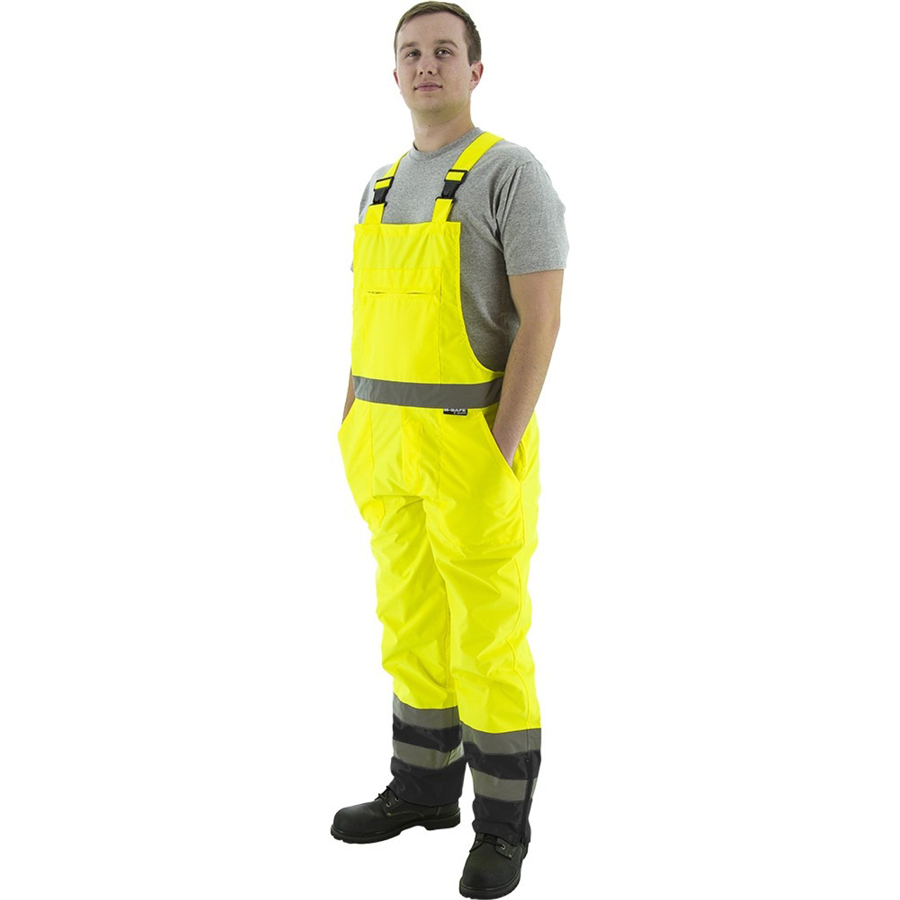 black and yellow bib overalls