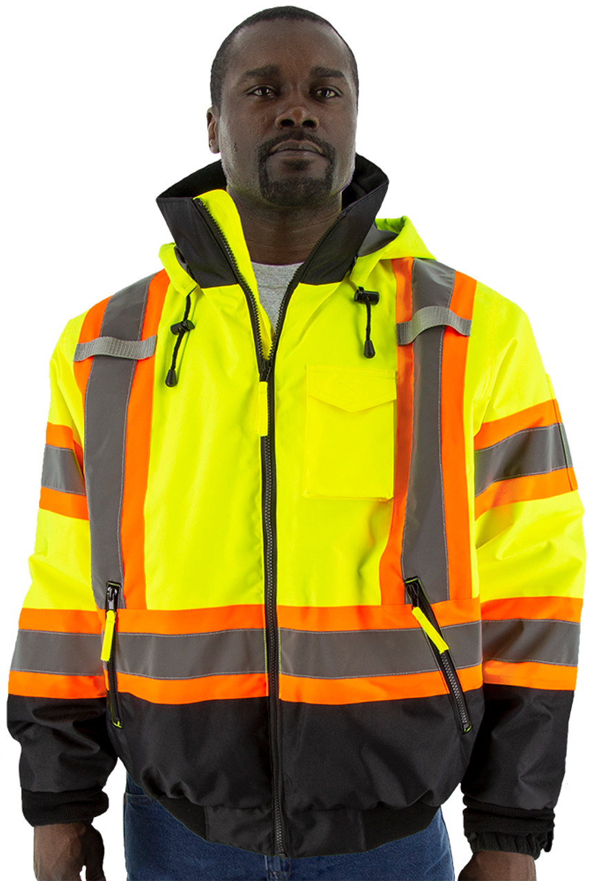 Majestic Class Hi Vis Yellow DOT Waterproof Bomber Safety Jacket with  Quilted Liner and Black Bottom 75-1315