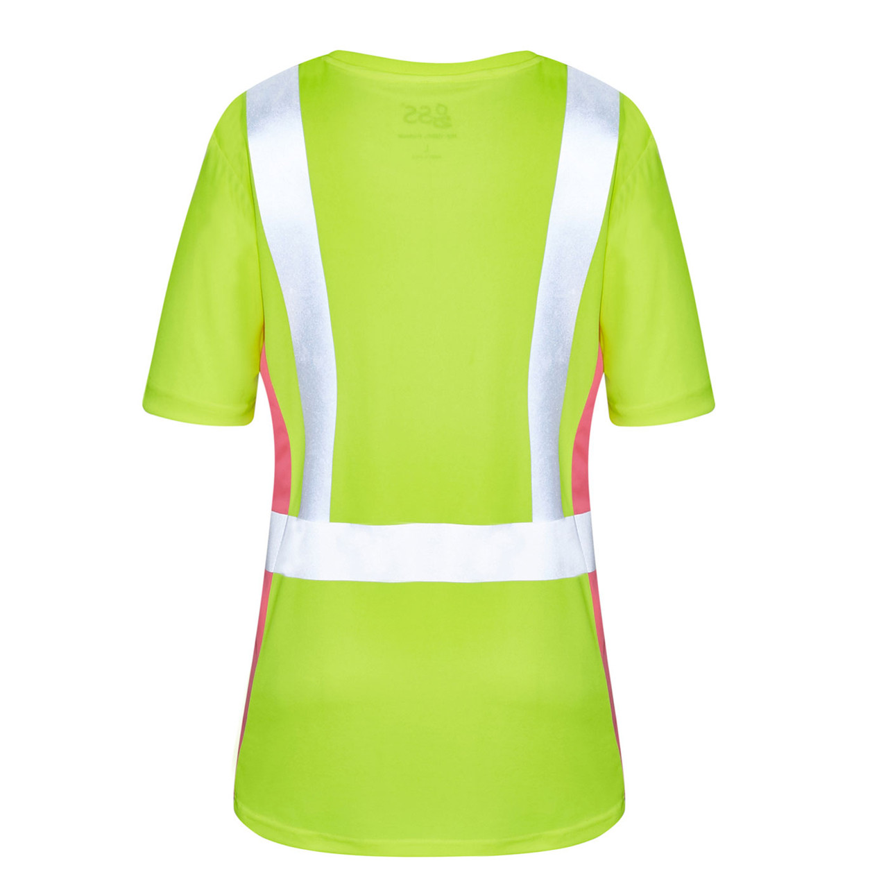 GSS Class 2 Hi Vis Lime with Pink Trim Sides Ladies T-Shirt 5125