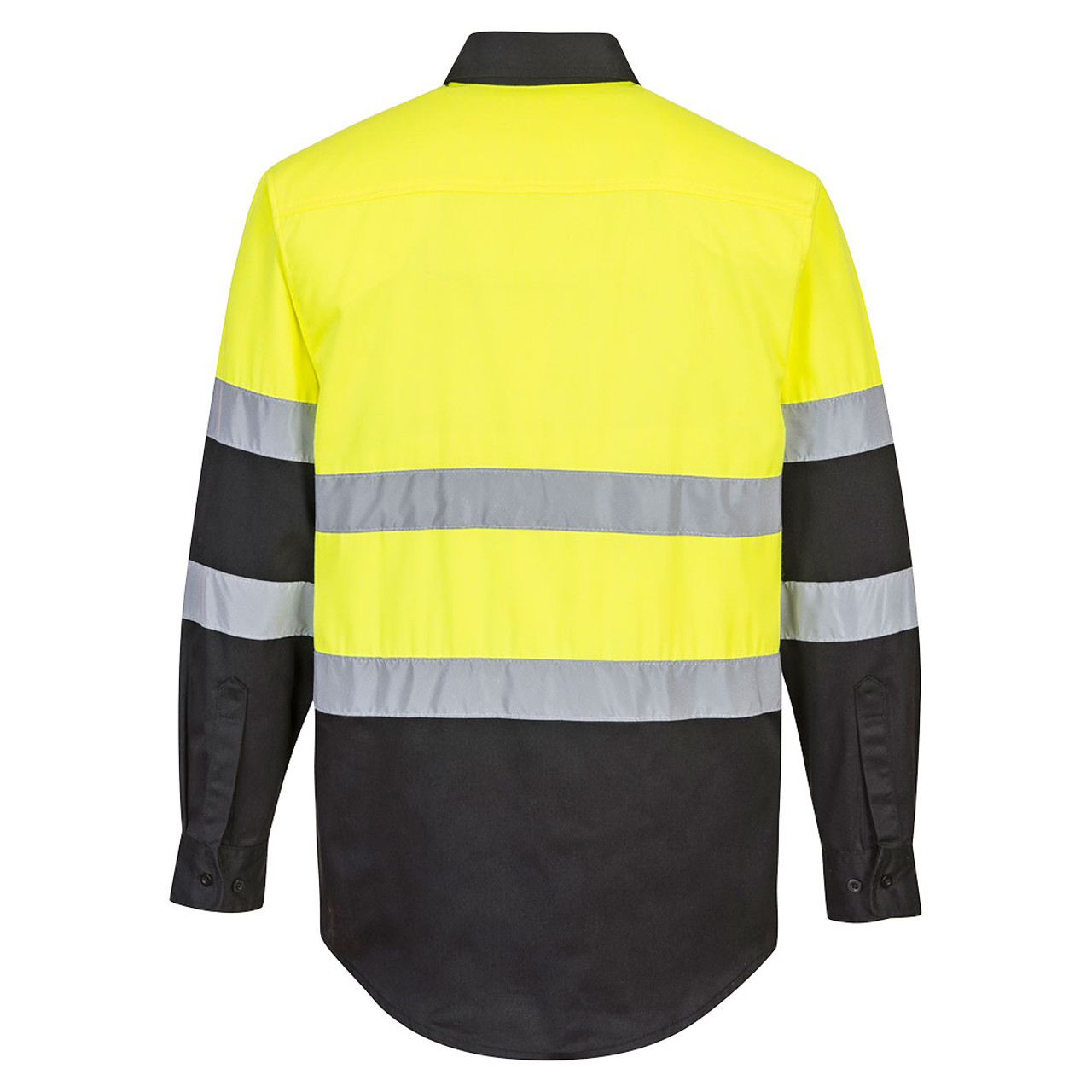 PortWest Class 2 Hi Vis Yellow Black Bottom Long Sleeve Work Shirt E066
