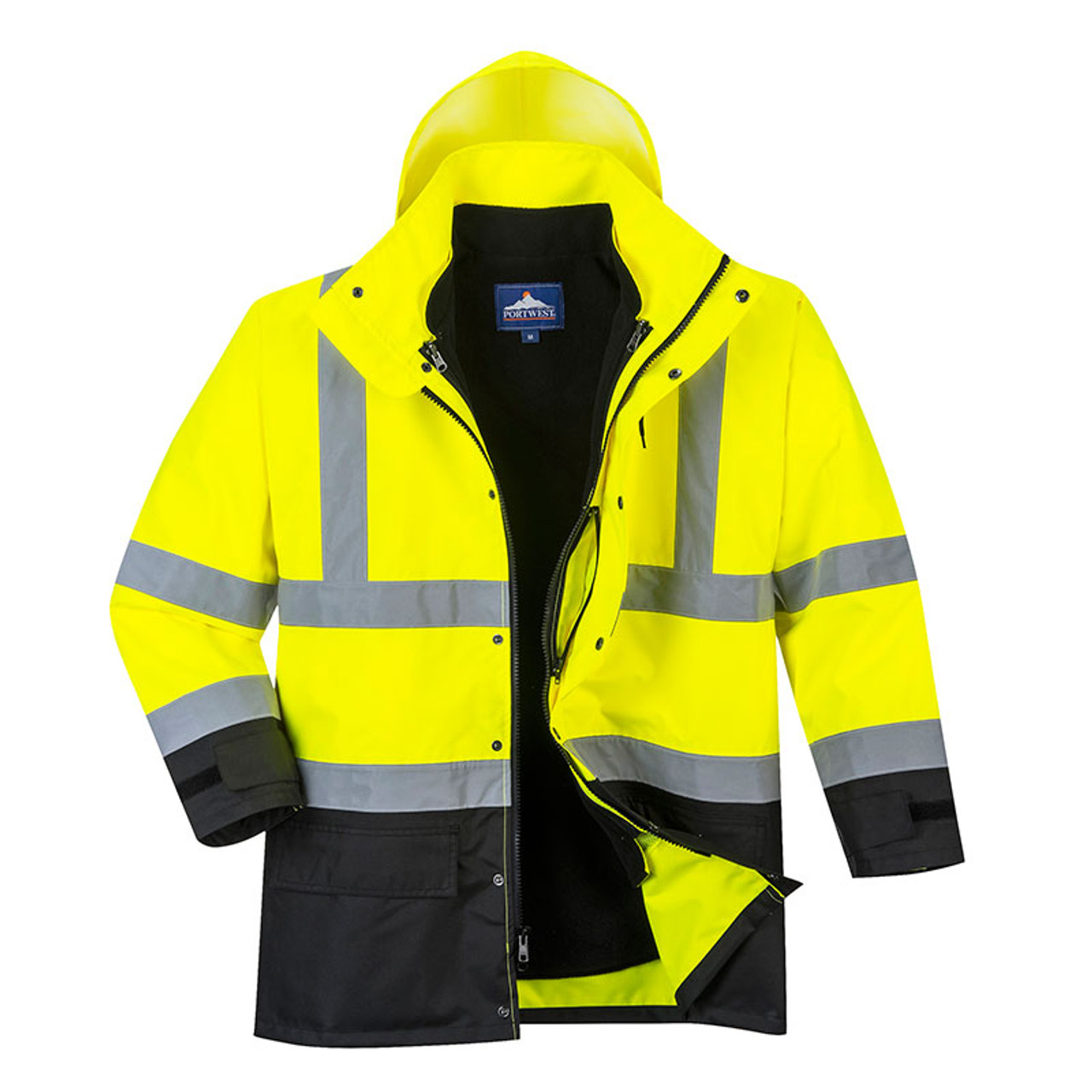 PortWest Class 3 Hi Vis 5-in-1 Executive Jacket Yellow BlackUS768YBR