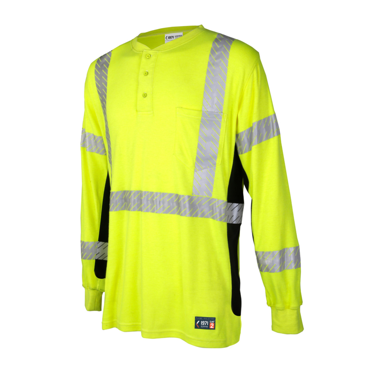 【HI FI FNK】Riki Striped Longsleeve Kishigo FR Long Sleeve Henley Hi Vis T-Shirt F594 Reg