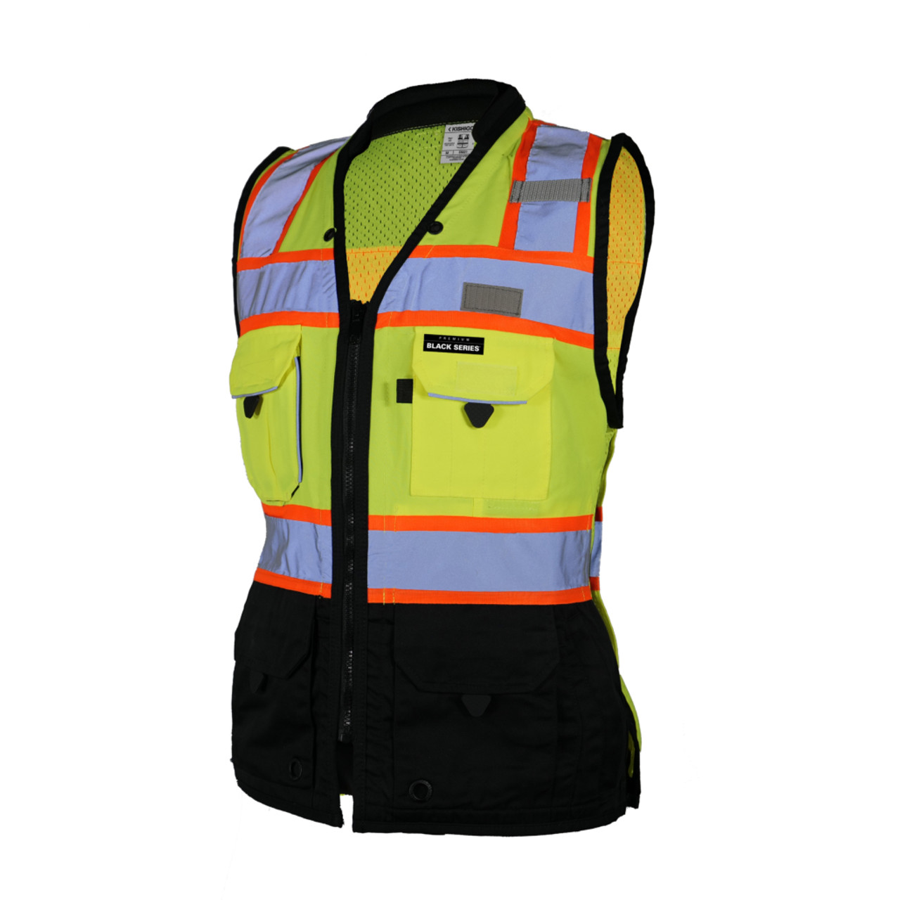 Kishigo Premium Black Series Woman's Heavy Duty Surveyors Vest - S5021 Lime  | S5022 Orange