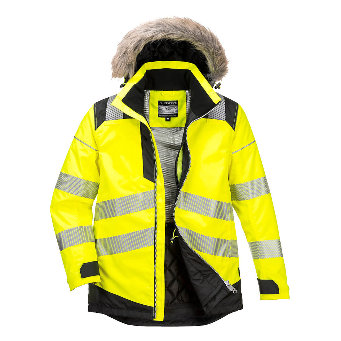 PortWest PW3 Hi-Vis Winter Parka Jacket Yellow-Black PW369