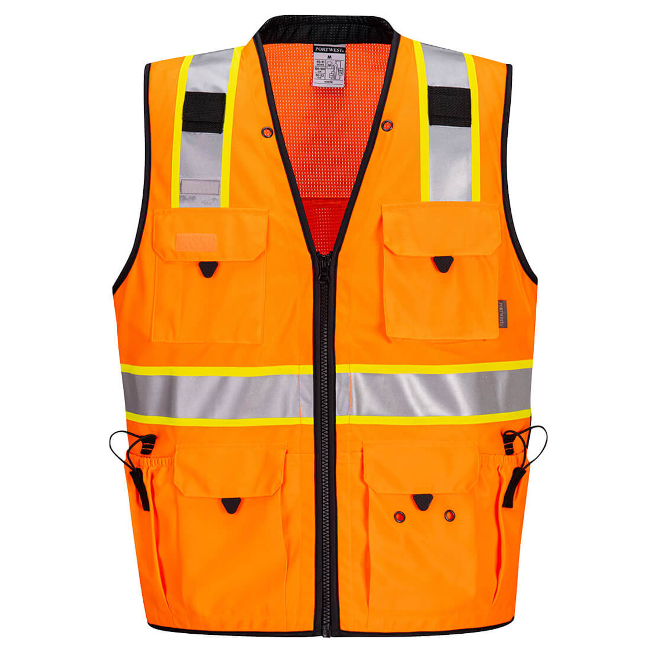 PortWest Class 2 Hi Vis Yellow Black Trim Mesh Surveyor Vest US377