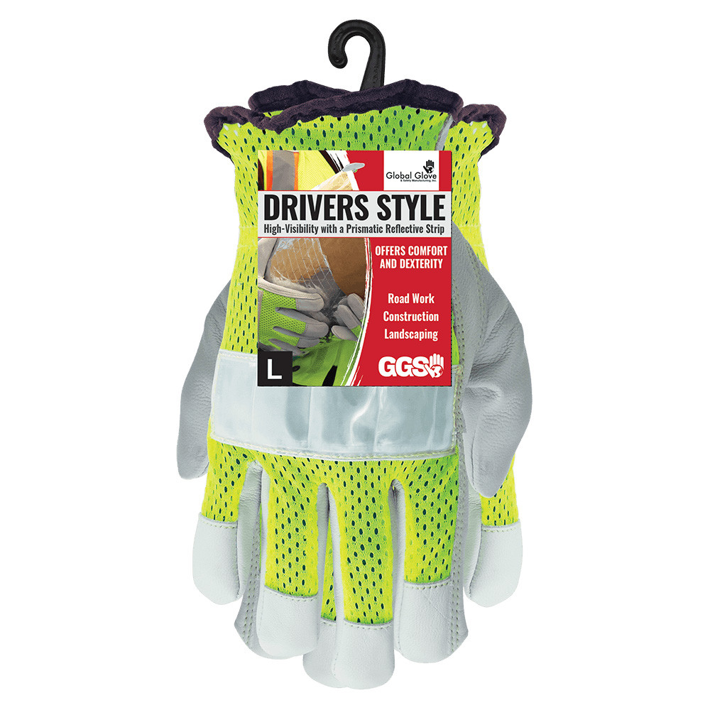 Global Glove Hi Vis Mesh Back Premium Goatskin Leather Palm