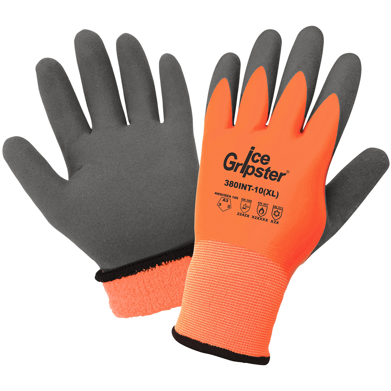 Ice Gripster Cut Abrasion Puncture Hi Vis Double-Coated Low Temp Gloves - Dozen 380INT Hi Vis Orange MD