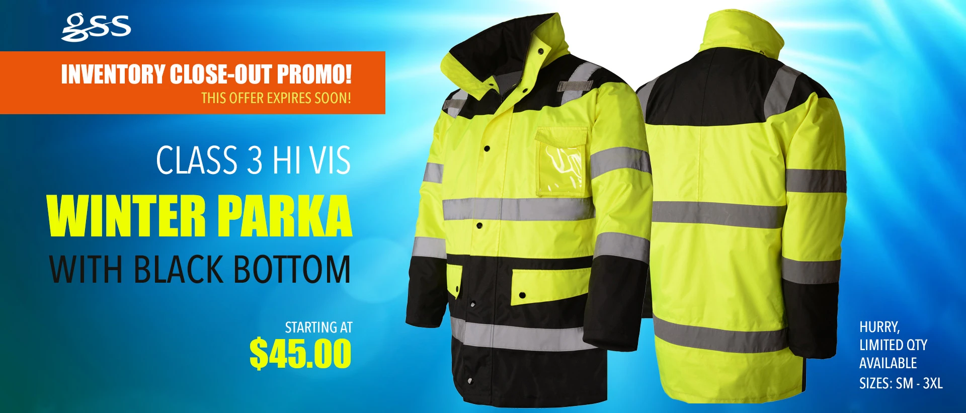 GSS Class 3 Hi Vis Winter Parka with Black Bottom 8501