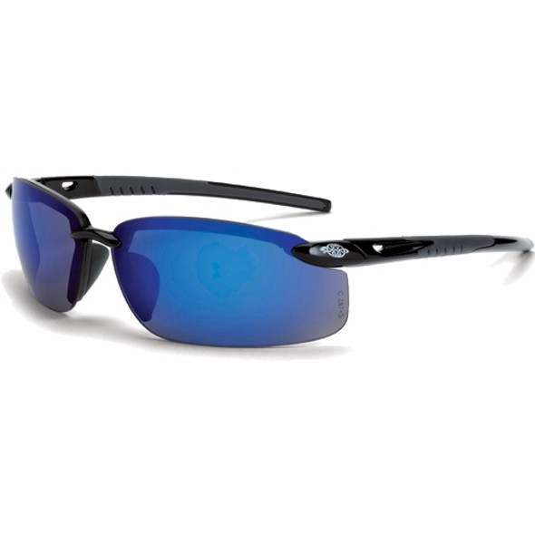 Crossfire ES5 Shiny Black Half-Frame Blue Mirror Lens Safety Glasses 2968 - Box of 12