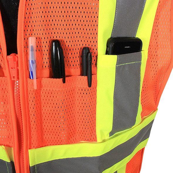 Radians Class 2 Hi Vis Mesh Breakaway Expandable Safety Vest SV24-2ZOM Orange Pen Pocket