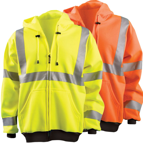Occunomix Class 3 Hi Vis Full Zip Up Hooded Sweatshirt LUX-HZSWT