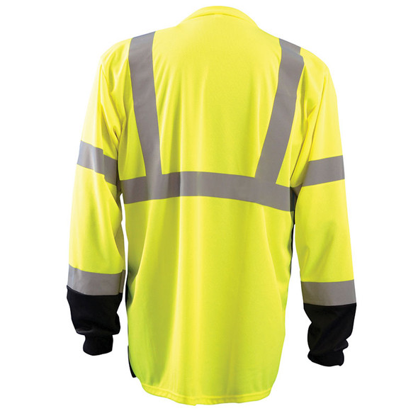 Occunomix Class 3 Hi Vis Black Bottom Moisture Wicking Long Sleeve T-Shirt LUX-LSETPBK Yellow Back