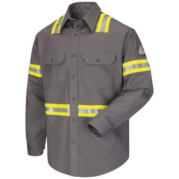 Bulwark FR Enhanced Visibility Uniform Shirt ComforTouch SLDT Gray Front