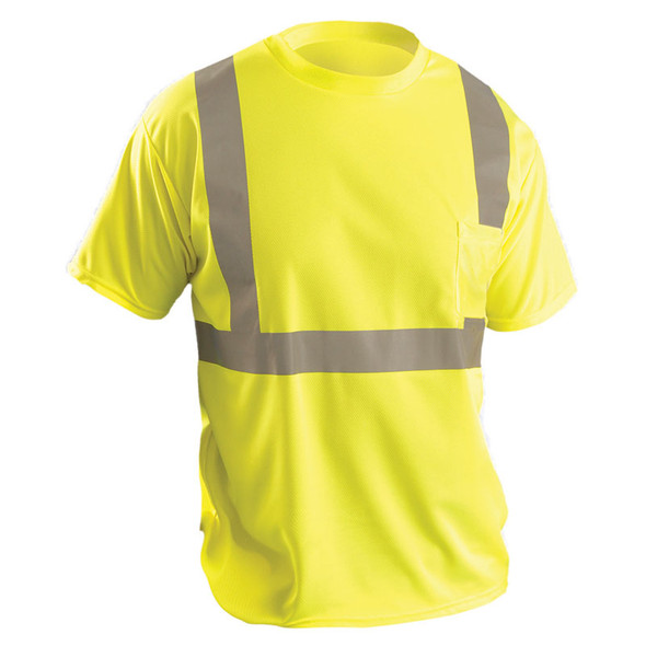 Occunomix Class 2 Hi Vis Moisture Wicking Birdseye T-Shirt with Pocket LUX-SSETP2B Yellow Front