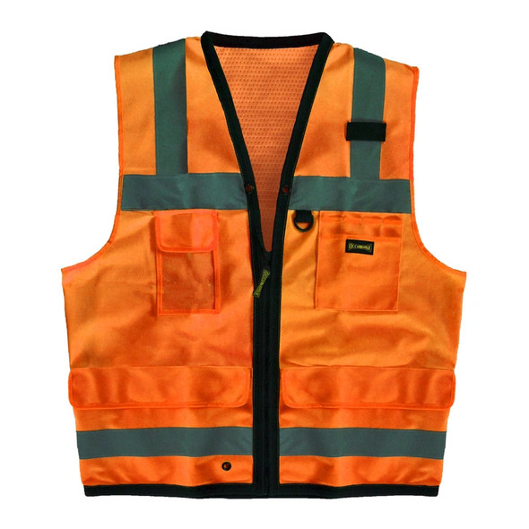 Occunomix Class 2 Hi Vis 12 Pocket Solid Polyester Surveyors Vest LUX-SSFS Orange Front