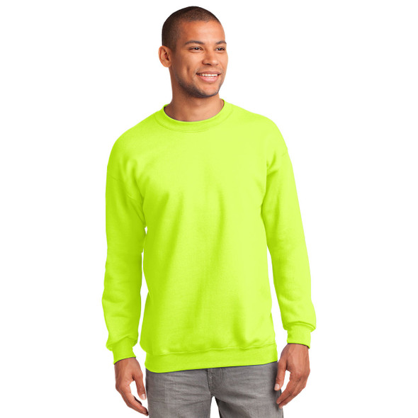 Port and Company Enhanced Visibility Crewneck Sweatshirt PC90 Safety Green Front