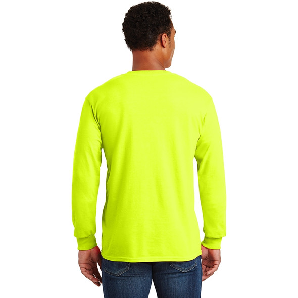 Gildan Enhanced Visibility Ultra Cotton Long Sleeve T-Shirt with Pocket 2410 Safety Green Back