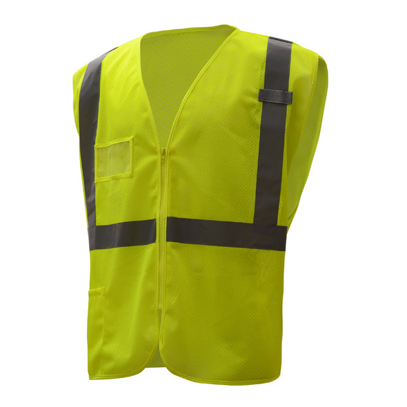 GSS Class 2 Hi Vis Lime Mesh Vest with Zipper and ID Pocket 1009