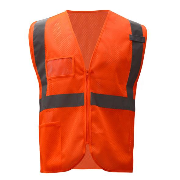 GSS Class 2 Hi Vis Orange Mesh Vest with Zipper and ID Pocket 1010