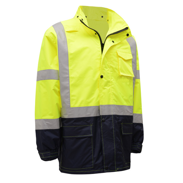 GSS Class 3 Hi Vis Lime Raincoat with Black Bottom 6003 Front Right