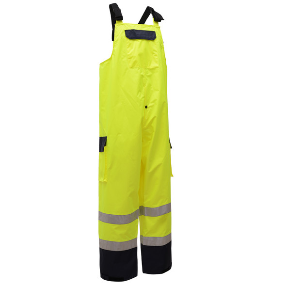 GSS Class E Hi Vis Lime Waterproof Rain Bib with Black Bottom 6805 Right Side