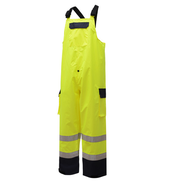 GSS Class E Hi Vis Lime Waterproof Rain Bib with Black Bottom 6805 Left Side