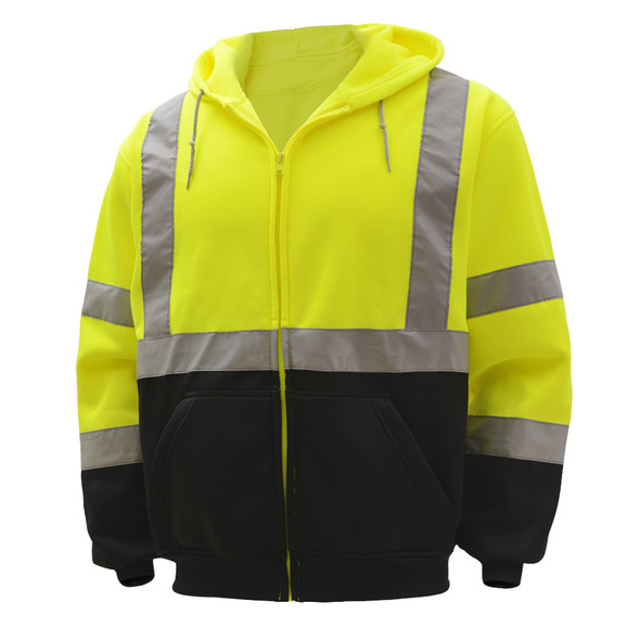 GSS Class 3 Hi Vis Lime Fleece Hooded Sweatshirt with Zipper and Black Bottom 7003 Right Side