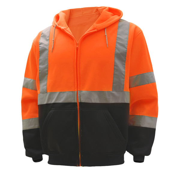 GSS Class 3 Hi Vis Orange Fleece Hooded Sweatshirt with Zipper and Black Bottom 7004 Right Side