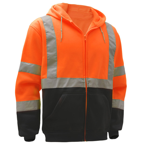 GSS Class 3 Hi Vis Orange Fleece Hooded Sweatshirt with Zipper and Black Bottom 7004 Left Side