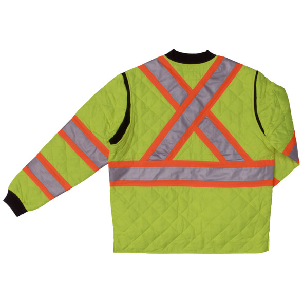 Tough Duck Class 2 Hi Vis Two-Tone X-Back Quilted Jacket S432FLGR Florescent Green Back
