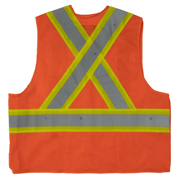 Tough Duck Class 2 Hi Vis Two-Tone X-Back 5-Point Breakaway Safety Vest S9i0 Fluorescent Orange Back