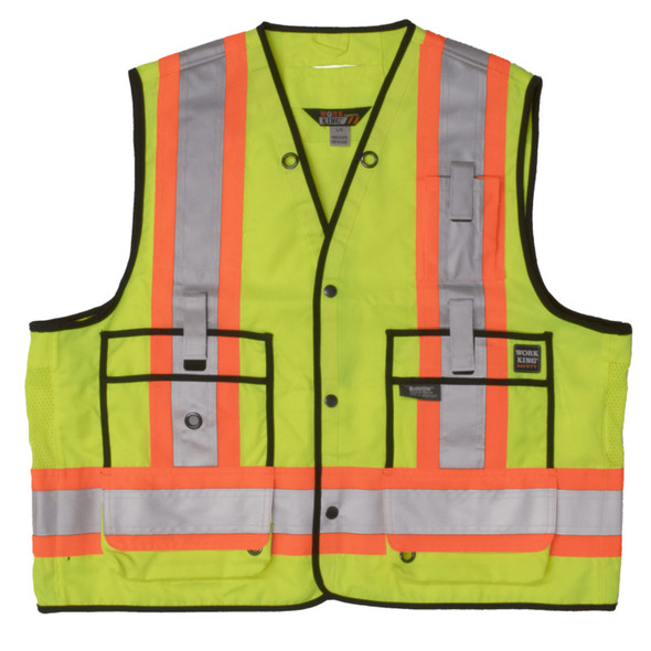 Tough Duck Class 2 Hi Vis Two-Tone X-Back Surveyor Safety Vest S313 Fluorescent Green Front