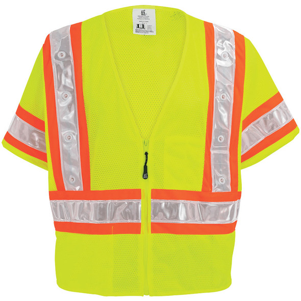 Global Glove LED Illuminated Class 3 Hi Vis Yellow Safety Vest GLO-12LED Lights Off Front