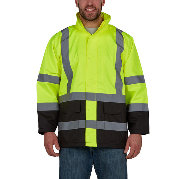 Utility Pro Class 3 Hi Vis Yellow Economy Rain Jacket with Teflon Protector UHV822 Front