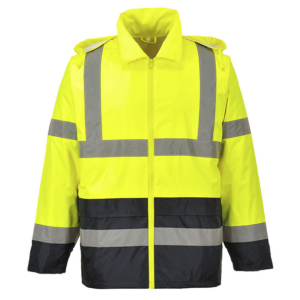 PortWest Class 3 Hi Vis Yellow with Black Bottom Classic Rain Jacket UH443 Back