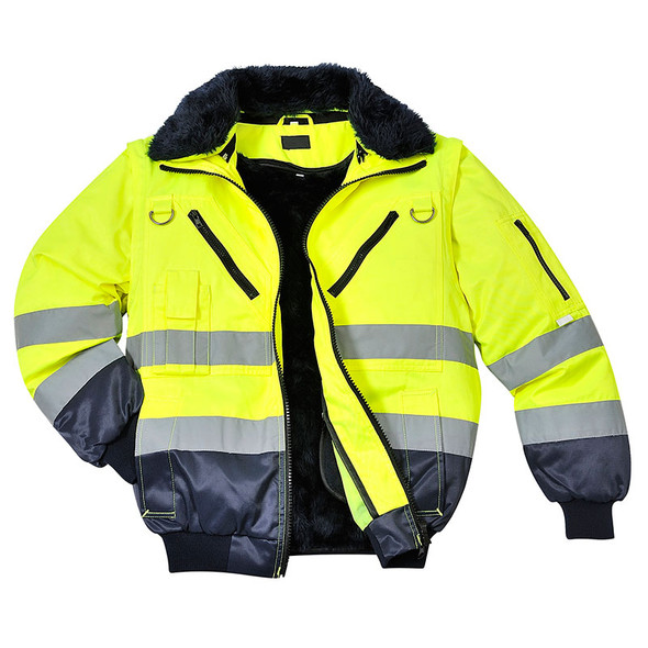 PortWest Class 3 Hi Vis Yellow 7-in-1 Traffic Jacket US427