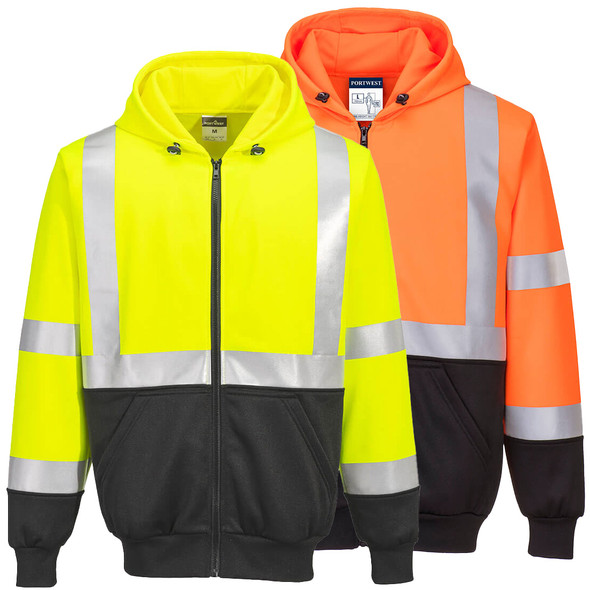 PortWest Class 3 Hi Vis Yellow with Black Bottom Hoodie UB315